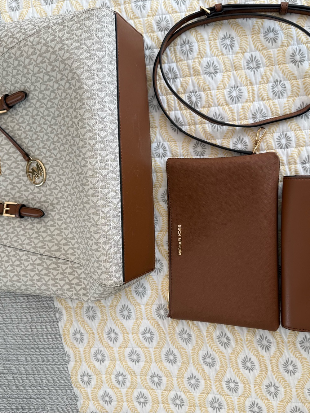 Michael Kors Brown and Beige Logo Tote with Matching Brown Pouch